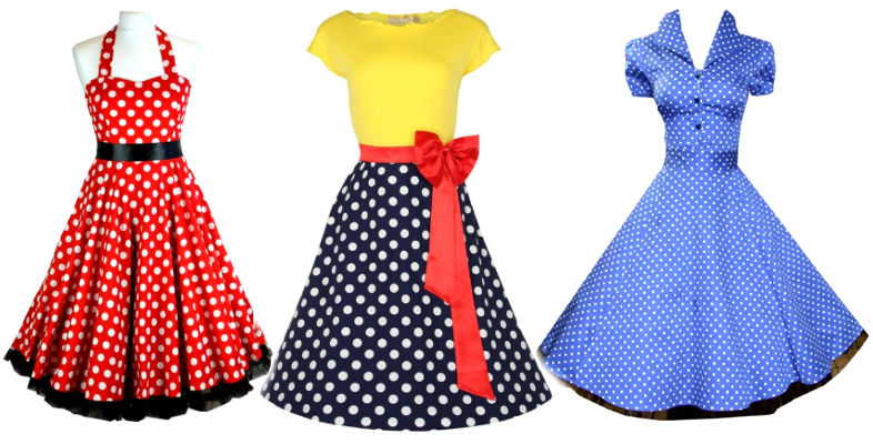 Rockabilly Kleider mit Petticoat in schwarz weiß, grün, rot & blau