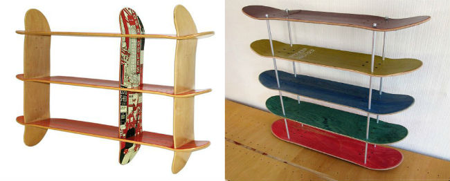 Skateboard Regal selber bauen aus recycelten Skateboards