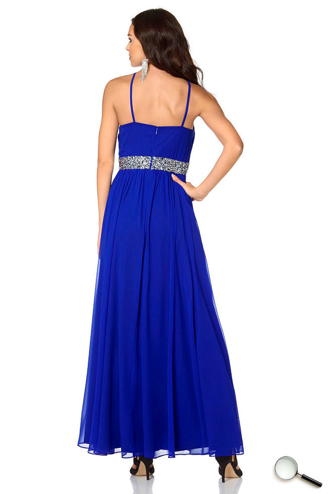 Schöne Abendkleider Rückenfrei blau lang günstig Outfit Kleider