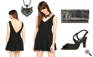 Outfit fürs erste Date Schwarzes Kleid mit V-Ausschnitt