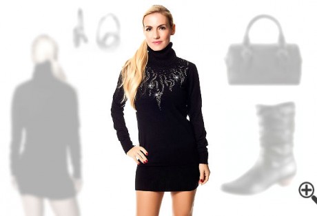Damen Strickkleid in schwarz mit Langarm und Rollkragen für Janas perfekte Herbst Outfits