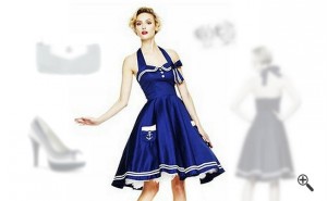 Damen Marine Kleid mit Petticoat Marineblaues