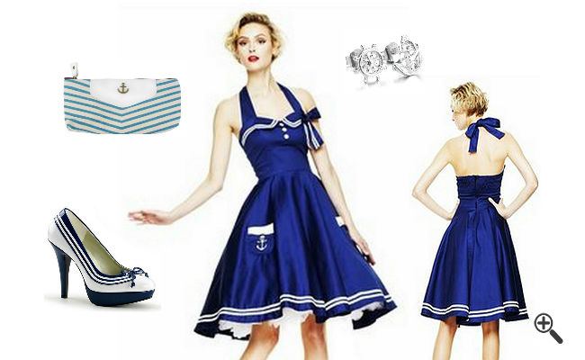Kleid im Marine Look Damen Marine Kleid mit Petticoat Marineblaues